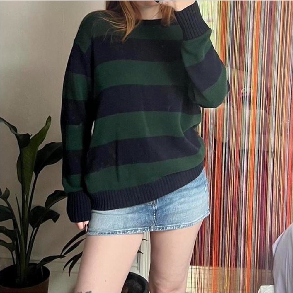 Brandy Melville Navy and Forest Green Striped Sweater